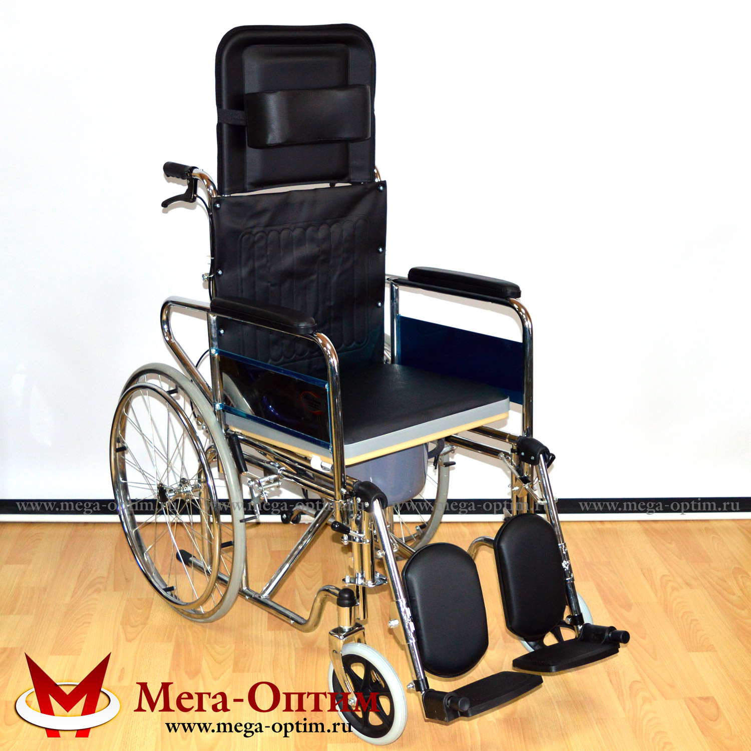Инвалидная коляска с высокой спинкой стальная с санитарным устройством FS 902 GC-46 МЕГА-ОПТИМ
