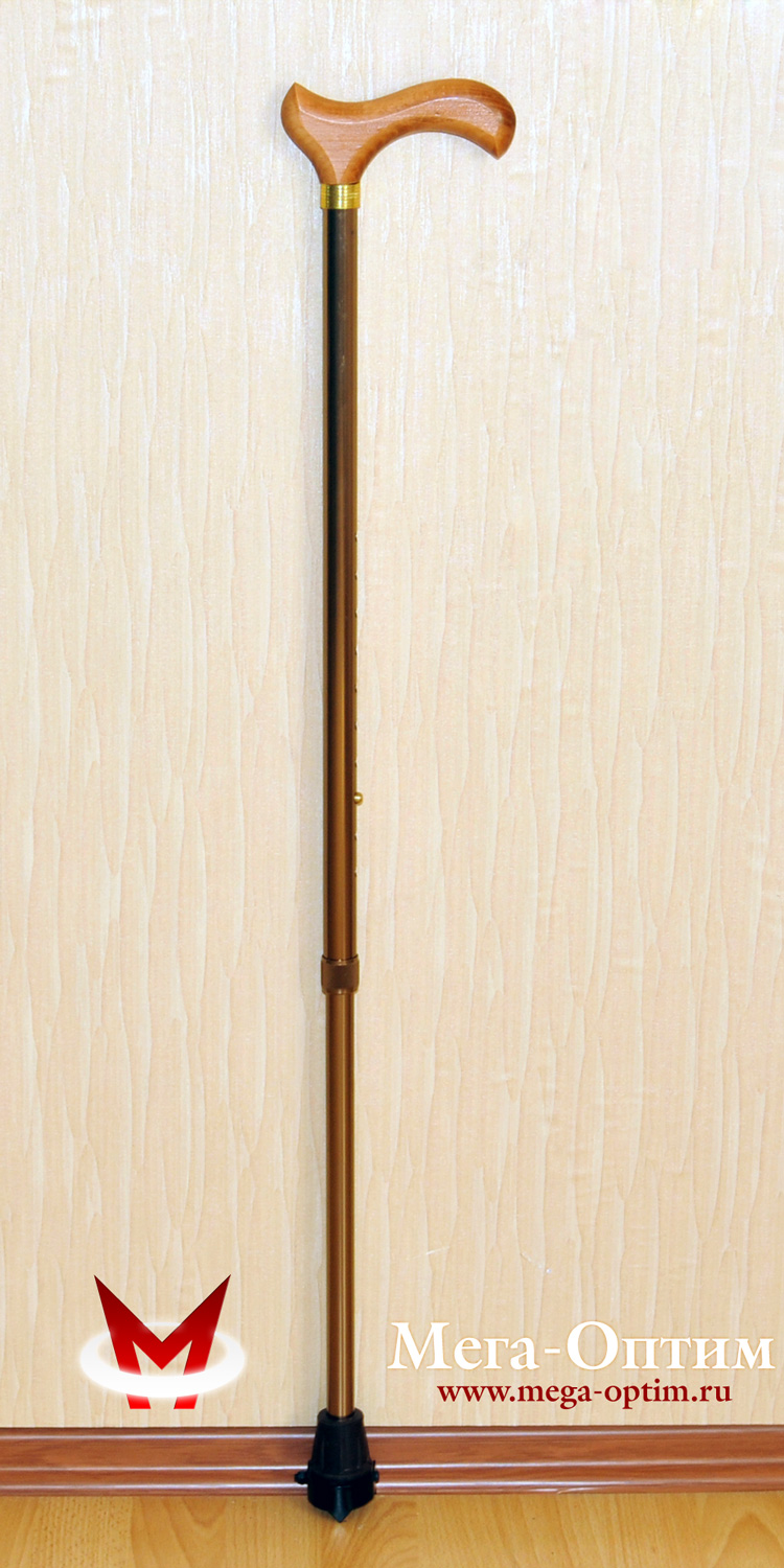 трость для ходьбы телескопическая алюминиевая с деревянной ручкой с устройством против скольжения Антилед ТР1-А